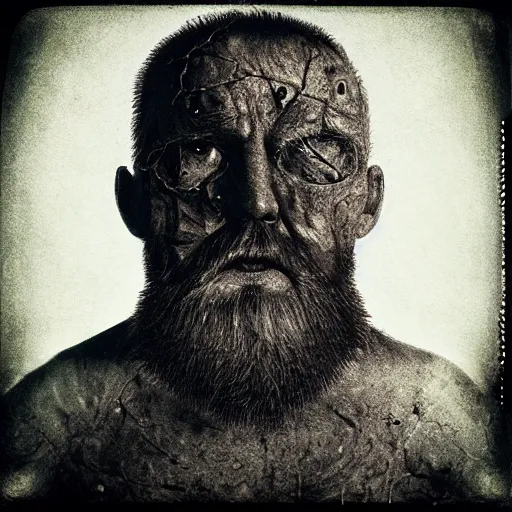 Prompt: portrait of the exiled god, polaroid, cosmic horror, photo realistic, flesh, nightmare, demon, old man, beard, no eyes, hate, anger, monster