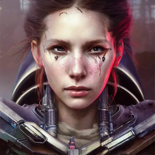Prompt: portrait painting of a futuristic rugged female rebel, alien world, colonisation, ultra realistic, concept art, intricate details, eerie, highly detailed, photorealistic, octane render, 8 k, unreal engine. art by artgerm and greg rutkowski and alphonse mucha