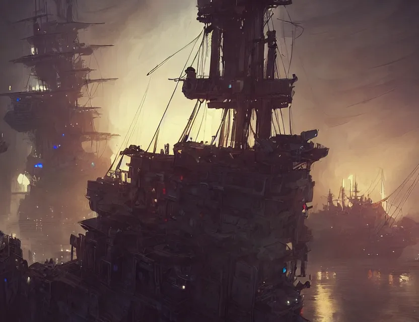 Image similar to pirates in a cyberpunk themed ship unreal render cinematic lighting art by bussiere rutkowski andreas rocha