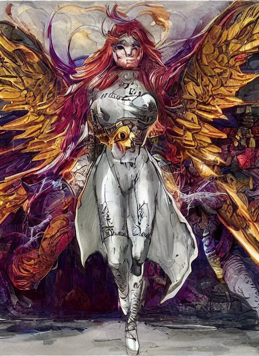 Image similar to front portrait hands behinds pose of attractive Starfire with ginger wavy hair using white gloves, hands behind her pose!, Intricate overlay flames imagery , D&D!, fantasy style, sharp focus!, ultra detailed, art by Artgerm and Peter Andrew Jones, WLUP