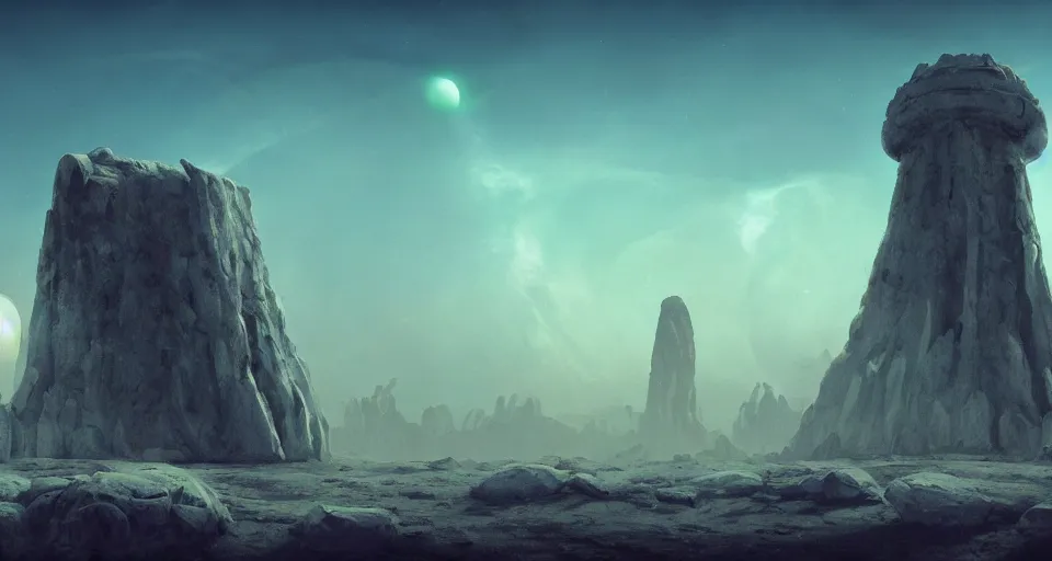 Prompt: ruins of an alien monolithic monument to the true prophet on Jupiter, vivid colors, matte painting, 8K, concept art, mystical color scheme, trending on artstation