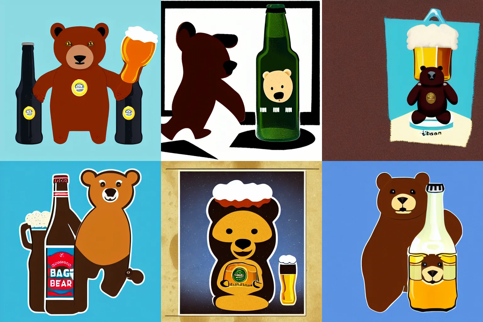 Prompt: graphic design of a bear with a bottle of beer