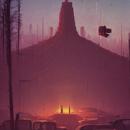 Prompt: when the last city fell, only the temple remained. a post - apocalyptic world by simon stalenhag, artstation trending