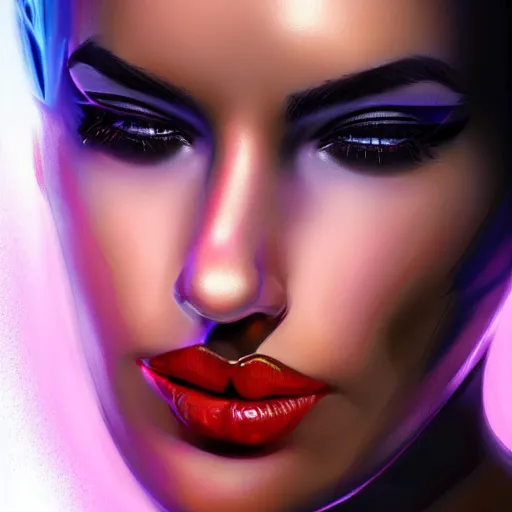 Prompt: electric woman, cute - fine - face, pretty face, oil slick hair, realistic shaded perfect face, extremely fine details, realistic shaded lighting, dynamic background, artgerm