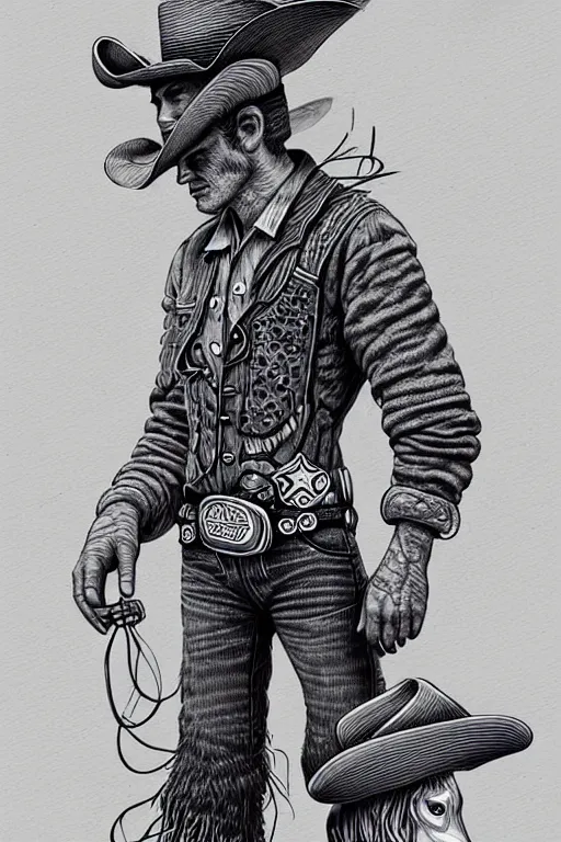 Image similar to a line drawing of a cowboy by joe fenton, trending on artstation, realistic rendering