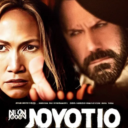 Prompt: movie poster for a horror film called not again with ben affleck and jennifer lopez