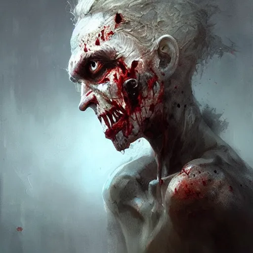 Prompt: A portrait of a zombie, art by greg rutkowski, matte painting, trending on artstation