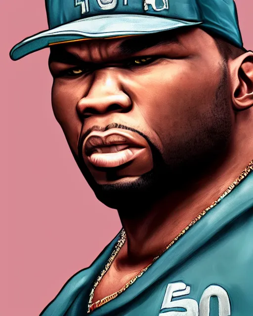 Prompt: a medium shot portrait of 5 0 cent as a gta vc character, intricate detail, trending on artstationhq