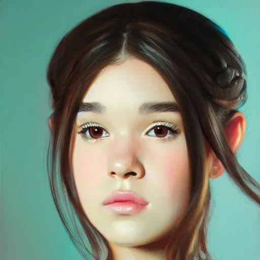 Image similar to realistic Portrait painting of a Hailee Steinfeld as Garo from Japan, made by Gustave Courbet, physical painting, Sharp focus,digital art, bright colors,fine art, trending on Artstation, unreal engine.