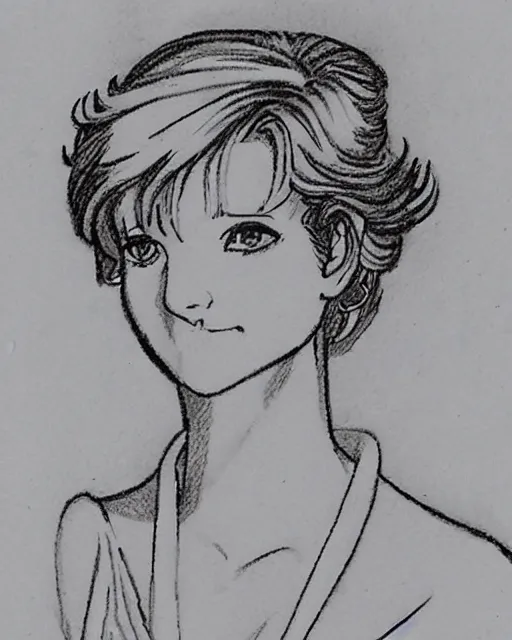 Prompt: inked sketch of princess diana, drawn by naoko takeuchi