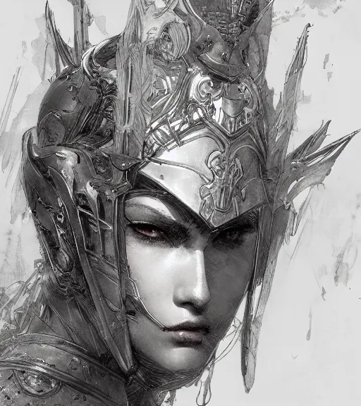 Image similar to portrait of anime woman in armor, pen and ink, intricate line drawings, by craig mullins, ruan jia, kentaro miura, greg rutkowski, loundraw