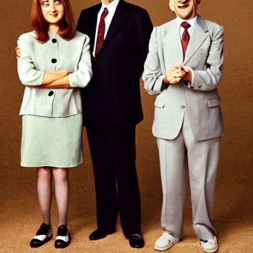 Prompt: A portrait mr bean teams up with a group photo of mr beans and a female Mr Bean, everyone has a Mr Bean face, perfect faces, 50 mm, award winning photography