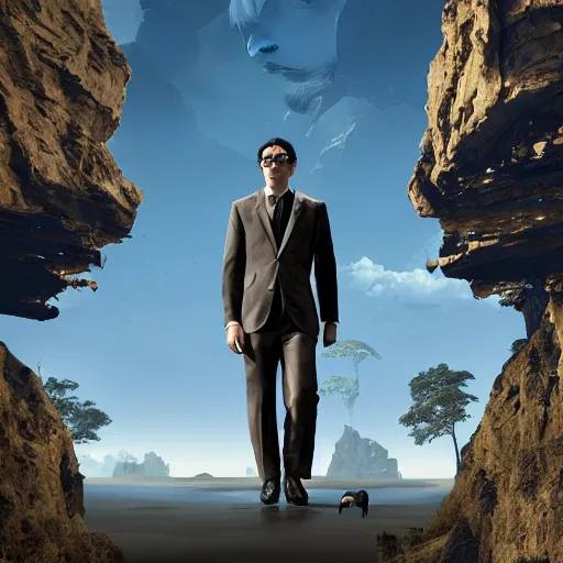 Image similar to Monkey in a suit landscape by Maciej Kuciara, 8k ultra high definition, upscaled, perfect composition , golden ratio, image credit nat geo