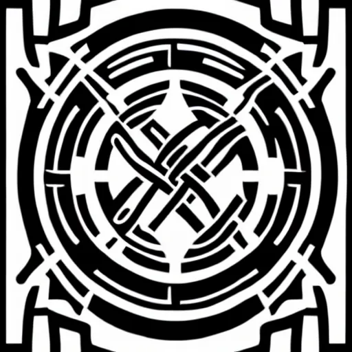 Image similar to a circular vector tattoo design in a spiky tribal style, and in a celtic knot style.