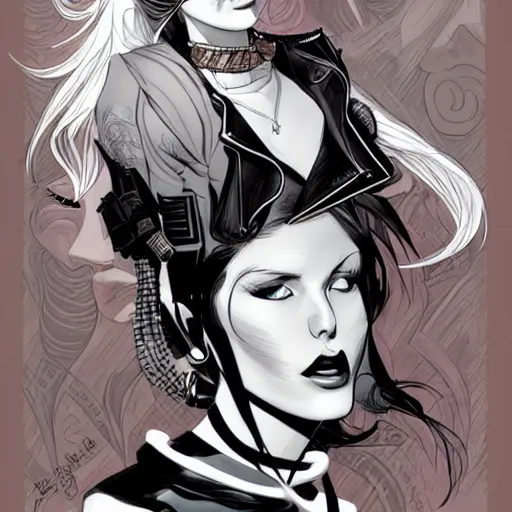 Image similar to highly detailed portrait of a punk young lady by Greg Tocchini and Cliff Chiang