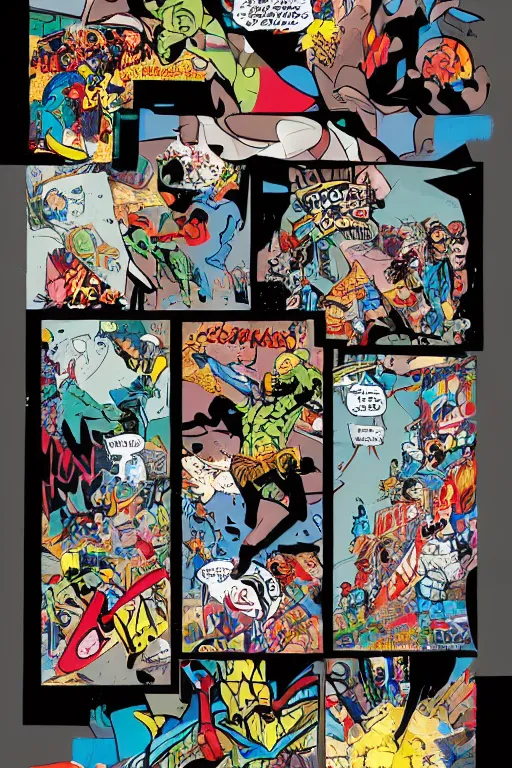 Prompt: A comic book page of abstract graffiti