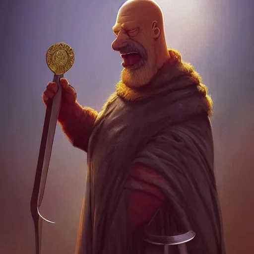 Image similar to homer simpson as a game of thrones character, highly detailed digital painting, artstation, concept art, smooth, sharp focus, illustration, art by artgerm and greg rutkowski and alphonse mucha