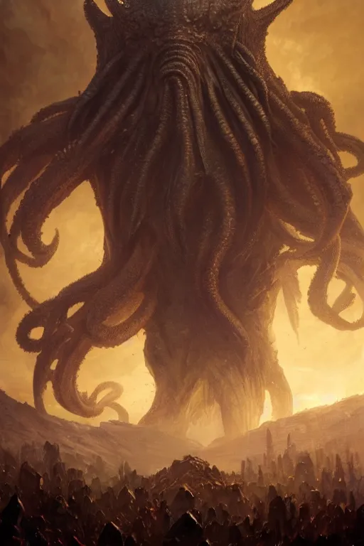 Image similar to cthulhu, huge, towering, gigantic, high octane, 8 k, digital art, magic the gathering, mtg, by greg rutkowski, trending on artstation