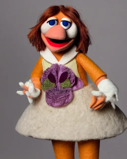 Image similar to erin hannon as a muppet. highly detailed felt. hyper real photo. 4 k.