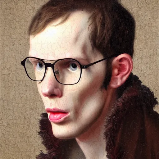 Image similar to A 17th century Baroque Painting of iDubbbz, grainy, realistic, hyperrealistic, very realistic, very very realistic, highly detailed, very detailed, extremely detailed, detailed, digital art, trending on artstation, detailed face, very detailed face, very detailed face, realism, HD Quality, 8k resolution, intricate details, body and head in frame, painting, oil painting, trending on deviantart, Baroque Painting