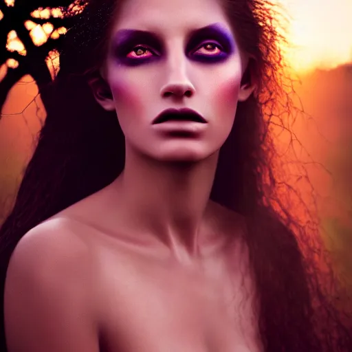 Image similar to photographic portrait of a stunningly beautiful witch pagan priestess female in soft dreamy light at sunset, contemporary fashion shoot, by edward robert hughes, annie leibovitz and steve mccurry, david lazar, jimmy nelsson, breathtaking, 8 k resolution, extremely detailed, beautiful, establishing shot, artistic, hyperrealistic, beautiful face, octane render