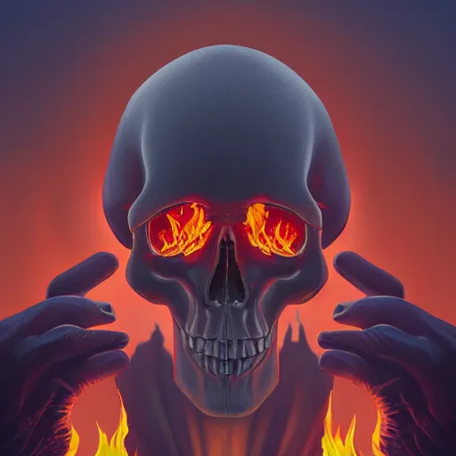 Image similar to A stunning profile of a symmetrical skull on fire by Simon Stalenhag, Trending on Artstation, 8K