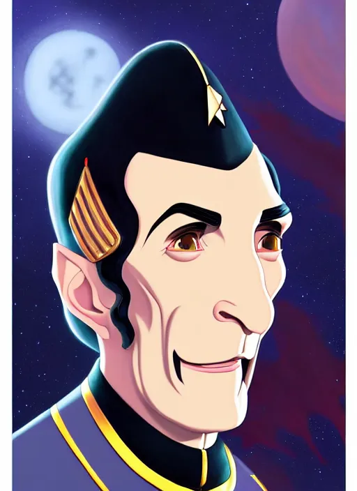 Image similar to cute star trek officer count dracula, natural lighting, path traced, highly detailed, high quality, digital painting, by don bluth and ross tran and studio ghibli and alphonse mucha, artgerm