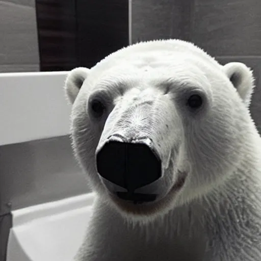 Prompt: “ polar bear eating a chicken mcnuggets while in the bathroom ”