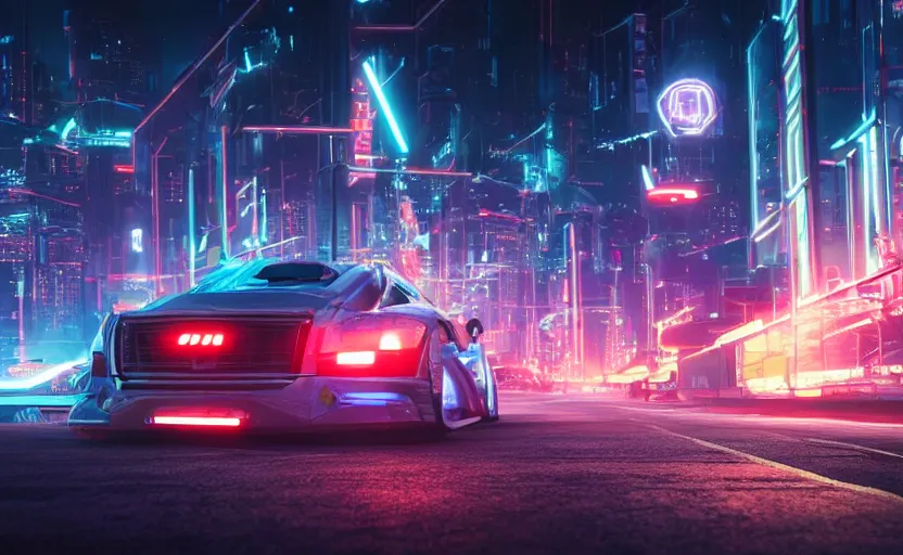 Prompt: you are looking for a giant one kilometer high walking on the small city, tron, close up bokeh hiperrealistic neon glow darkness dramatic neon f - zero ships, sharp focus, octane render, imax