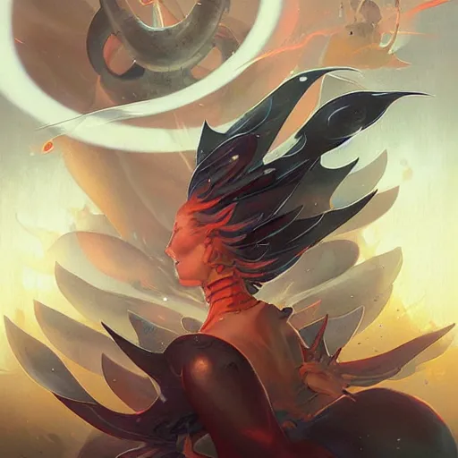 Image similar to shogun breast emitting energy beam by peter mohrbacher