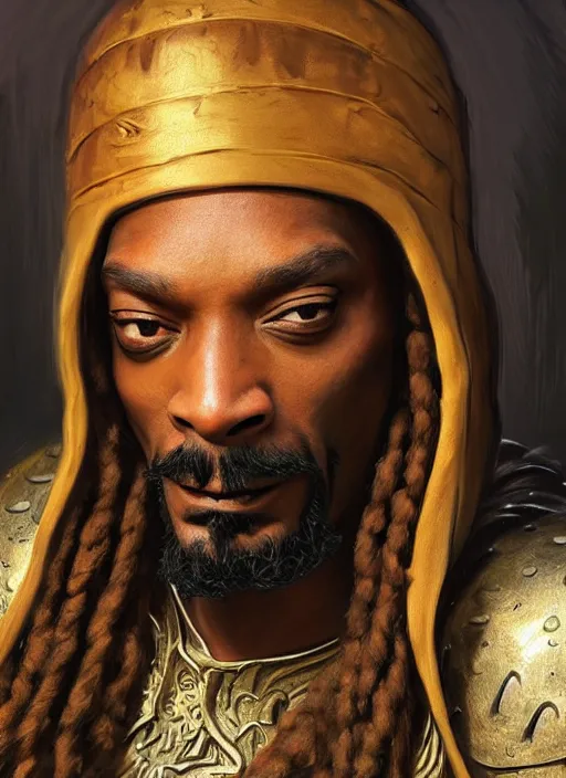 Image similar to snoop dogg as a barbarian, short beard, grumpy, Ivan Aivakovsky, Boris Vallejo, epic fantasy character art, D&D Concept Art, full length, Realistic, Regal, Refined, Detailed Digital Art, Oil Paining, Exquisite detail, post-processing, masterpiece, Cinematic Lighting, Unreal Engine, 8k, HD, Stanley Artgerm Lau, WLOP, Rossdraws, Frank Frazetta, Andrei Riabovitchev, Marc Simonetti, trending on artstation,