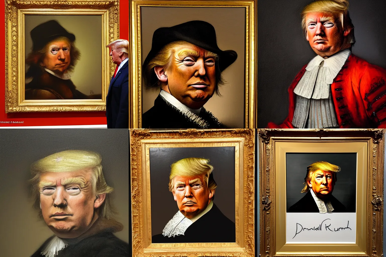 Prompt: A painting of Donald Trump drawn by Rembrandt van Rijn