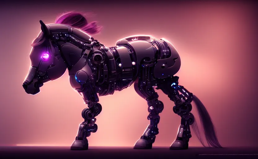 Image similar to incredible, mindblowing beautiful cybernetic pony, matte painting, artstation, cgsociety, dramatic lighting, concept art, octane render, arnold 3 d render