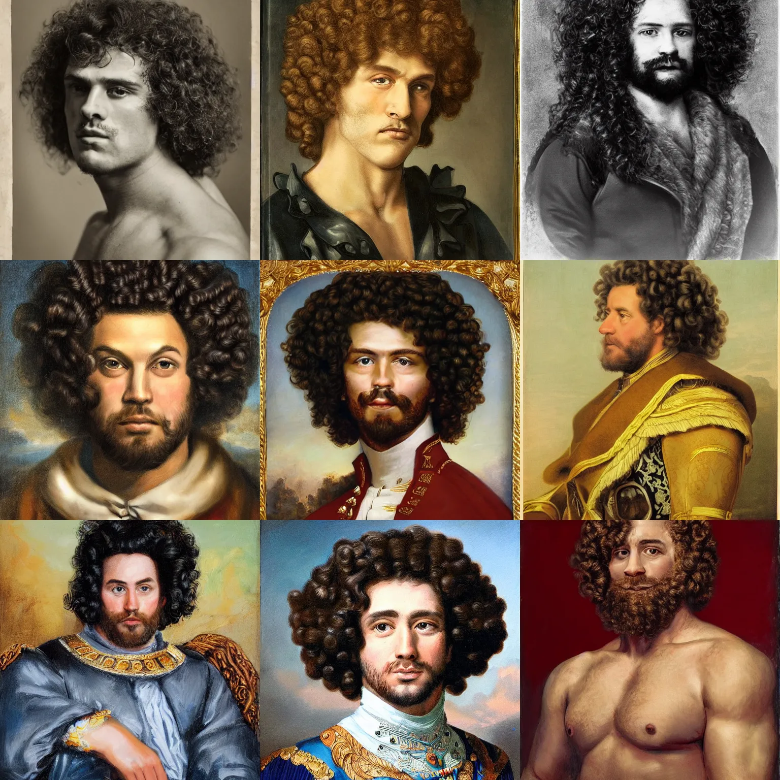 Prompt: portrait of a regal strongman with curly hair