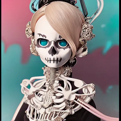 Prompt: anime manga skull portrait young woman barbie cuphead skeleton, intricate, elegant, highly detailed, digital art, ffffound, art by JC Leyendecker and sachin teng