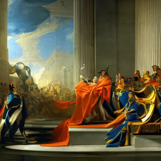 Image similar to sci-fi 🚗 dynamic organic forms and wall structure in the coronation of napoleon painting by Jacques-Louis David ceramic metal material shiny gloss water reflections search pinterest keyshot product render 4k