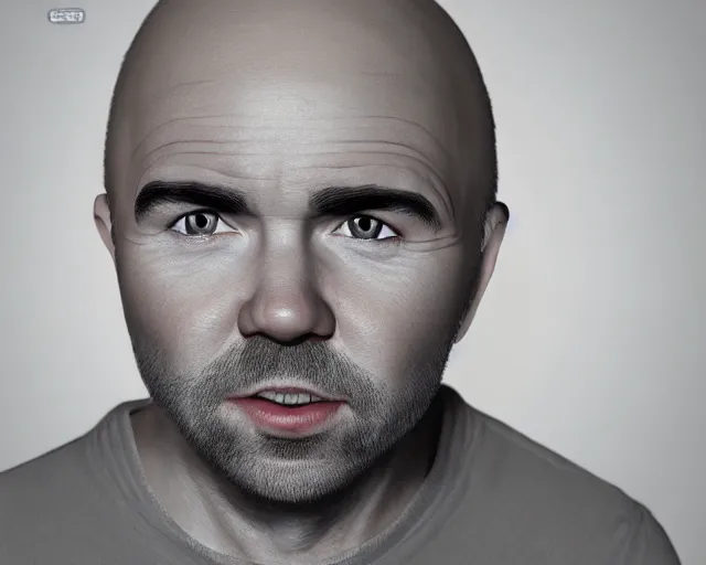 Image similar to karl pilkington, character art, by various concept artists, redshift render, hyperrealistic face, photorealistic render