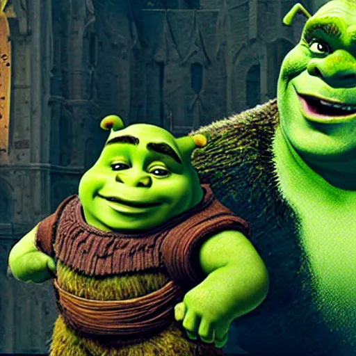 Image similar to Shrek, directed by christopher nolan