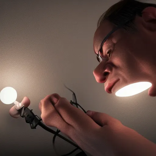 Image similar to a person fixing lightbulbs, realistic, 8k, artstation, octane render, detailed