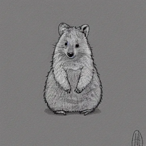Image similar to portrait of a happy quokka, mcu, drawn with a single line, line drawing, art, minimalist, continuous line drawing, sakura pigma micron, white background, negative space, vector,,