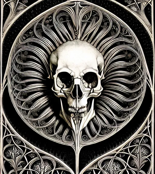 Image similar to art forms of nature by ernst haeckel, memento mori by arthur rackham, ornate antique porcelain beautiful skull mask, ultrasharp, photorealistic, hyperdetailed, octane render, polished, art nouveau, neo - gothic, gothic, intricate ornamental organic filigree, art nouveau botanicals, art forms of nature by ernst haeckel, horizontal symmetry, symbolist, visionary