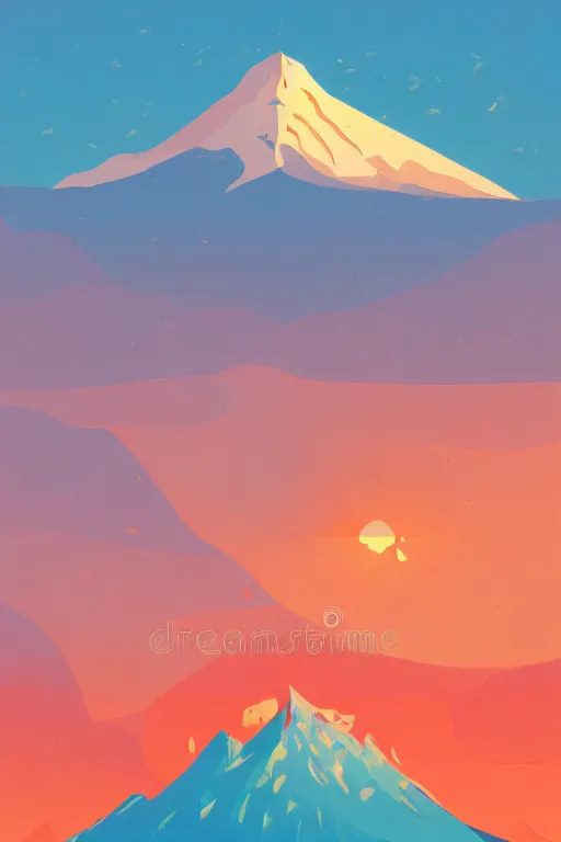 Image similar to sunrise mountain water vector illustration digital art by james gilleard trending on artstation