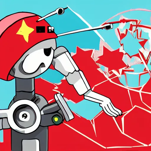 Image similar to cute communist robot , anime, illustration