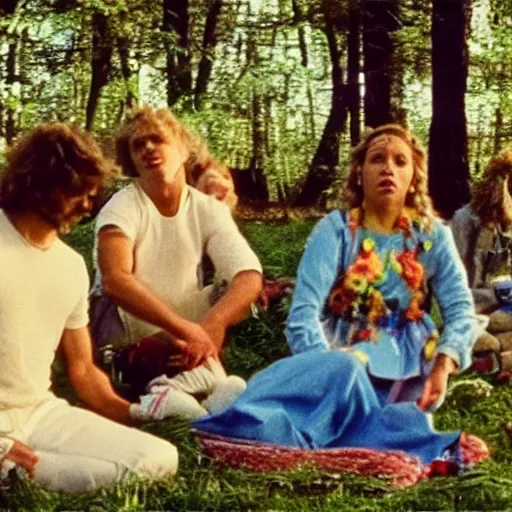 Prompt: vhs 1 9 8 0 s footage of a scene from the movie midsommar directed by ari aster