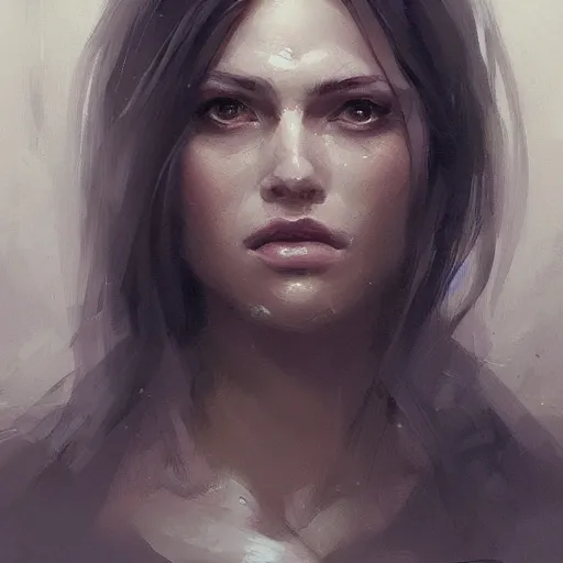 Image similar to Portrait of a woman by Greg Rutkowski, she is about 20 years old, brown long and straight hair, pretty oval face, attractive, Artstation HQ