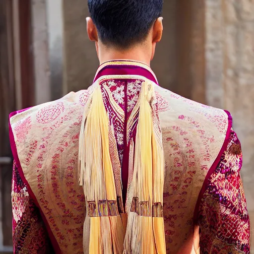 Prompt: a faceless man wearing a traditional indian suit