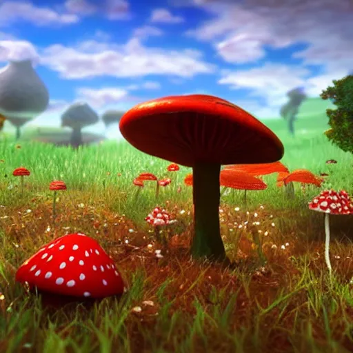 Image similar to unreal engine 5, a game about fly agaric man, psychedelic