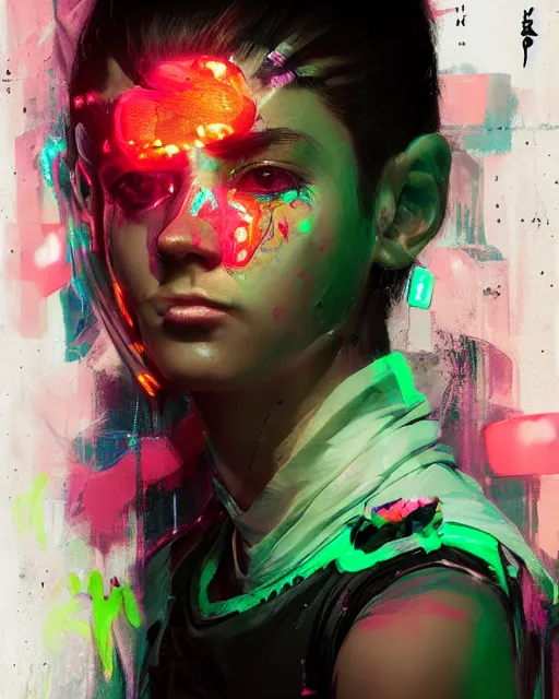 Prompt: detailed portrait Neon boxer Girl, cyberpunk futuristic neon, reflective crop top and shorts, boxing gloves, decorated with traditional Japanese ornaments by Ismail inceoglu dragan bibin hans thoma greg rutkowski Alexandros Pyromallis Nekro Rene Maritte Illustrated, Perfect face, fine details, realistic shaded, fine-face, pretty face