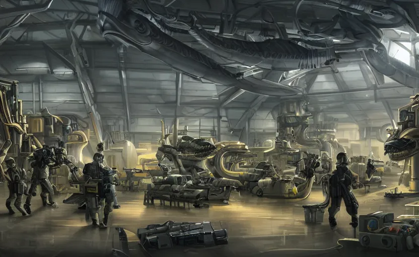 epic scenic shot, highly detailed weapons laboratory, | Stable ...