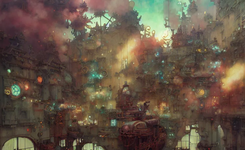 Image similar to airshps fleet, fantasy, steampunk. intricate, amazing composition, colorful watercolor, by ruan jia, by maxfield parrish, by marc simonetti, by hikari shimoda, by robert hubert, by zhang kechun, illustration, gloomy